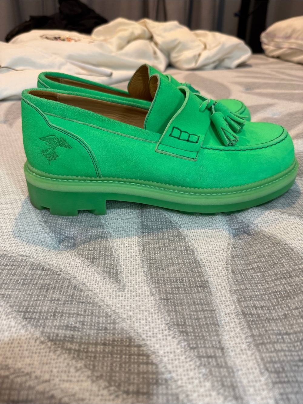 John Fluevog Unisex Vibrant Green Tassel Loafers Men’s 8 - Woman’s 10 - Picture 3 of 6
